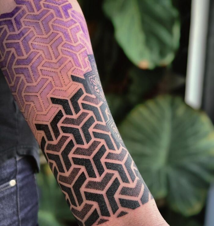 Geometric abstract arm tattoo