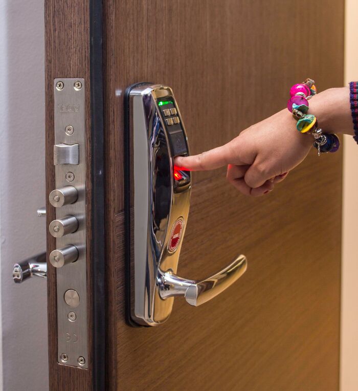 Finger Print Key Lock On A Door Handle 