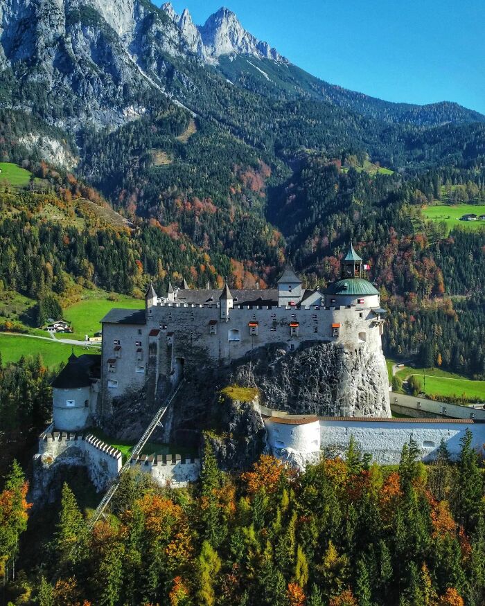 Tennen Mountains Seen Beyond The 11th Century Hohenwerfen Castle In The Salzach Valley South Of Salzburg, Austria