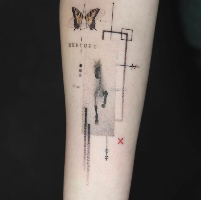 Deftones album cover tattoo located on the shoulder