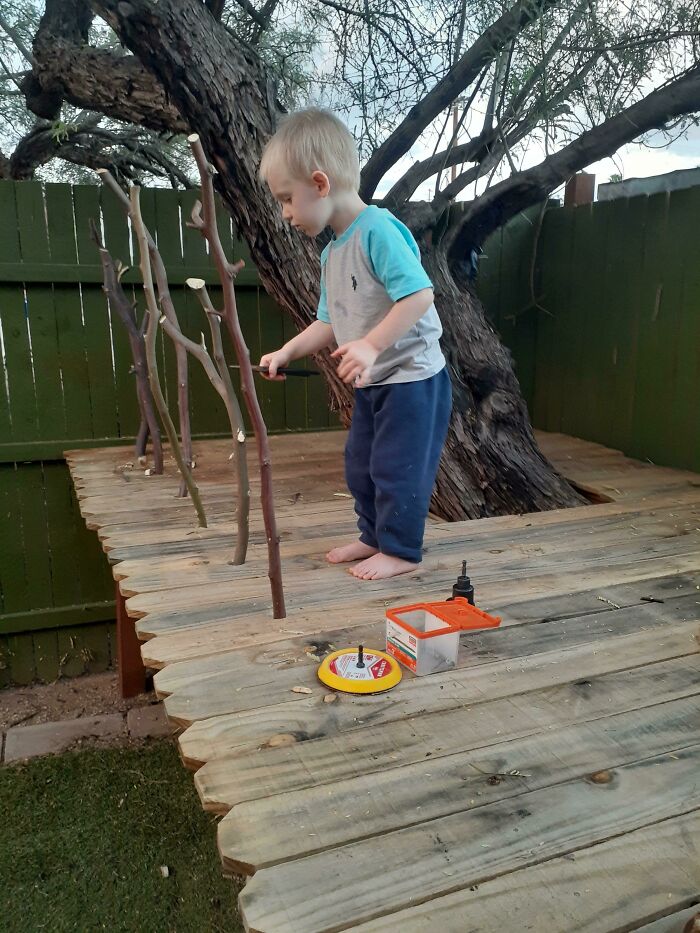 My 2 Year Old And I Are Making A Tree House! Its Only 3 Feet Off The Ground :) And I Couldn't Figure Out How To Make The Hole The Size Of The Tree?