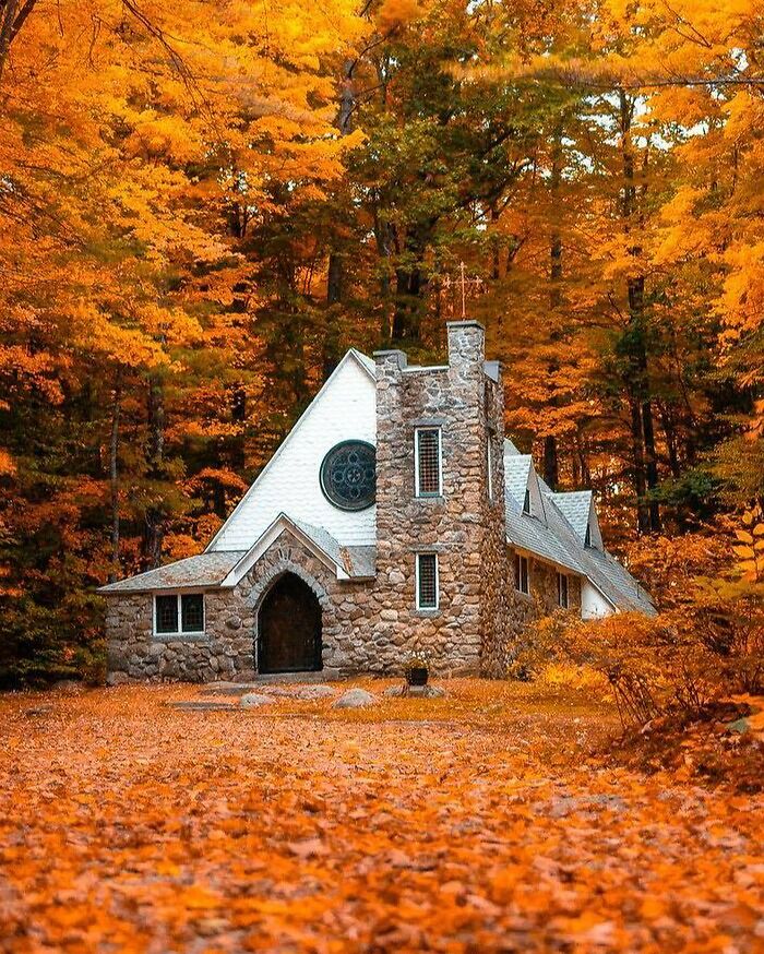1898 Saint James Episcopal Church In The Autumn Woods, Sunapee, Sullivan County, New Hampshire
