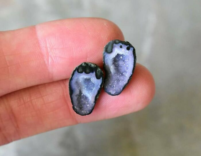 Tiny Natural Geode Shaped Like Foot Prints