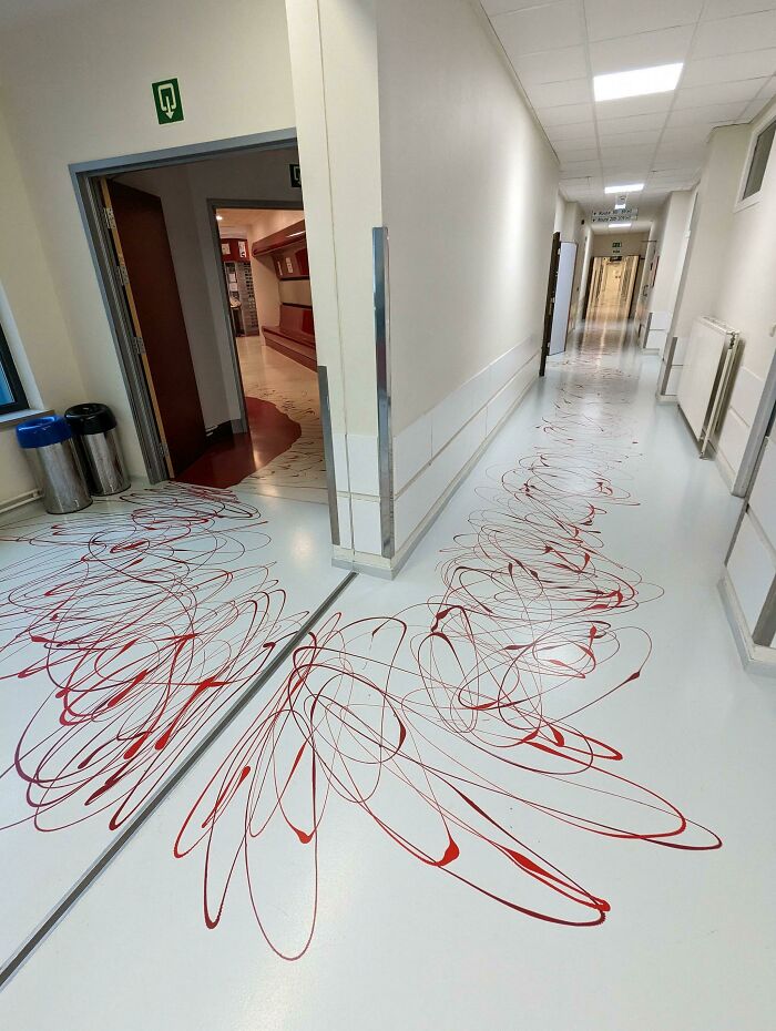 The Pattern On This Hospital Floor Looks Like A Bloody Trail