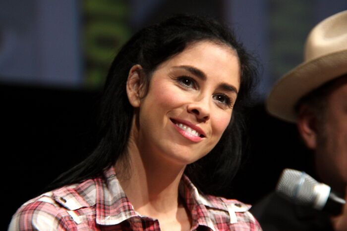 Sarah Silverman smiling warmly at an event, representing celebrities who never married yet still found love.