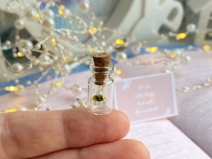 Tiny Crochet Bee In Glass Bottle