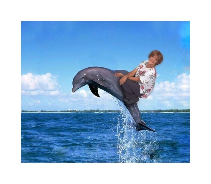 Just Look At Her. So Calm, So Brave, She Doesn't Even Hold The Dolphin