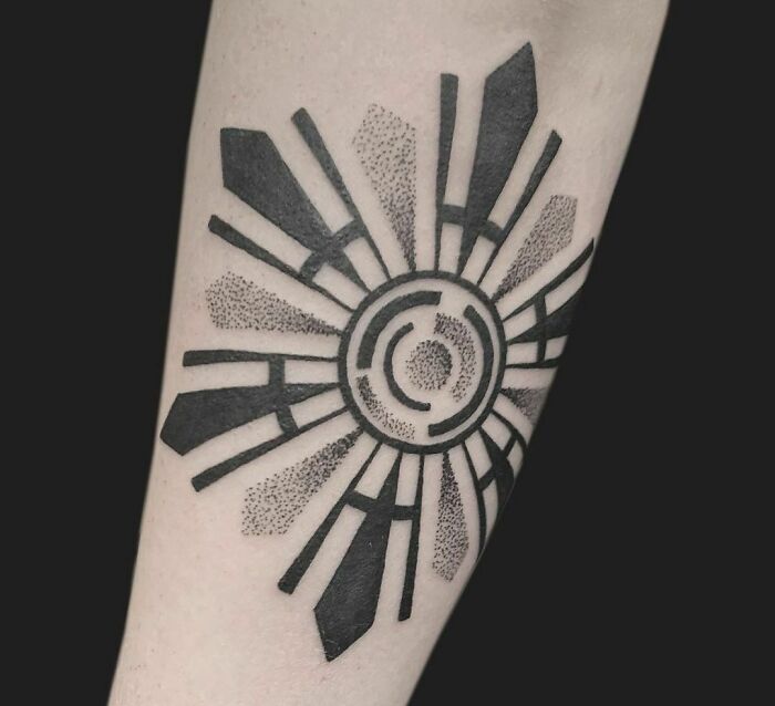 Geometric sun design tattoo