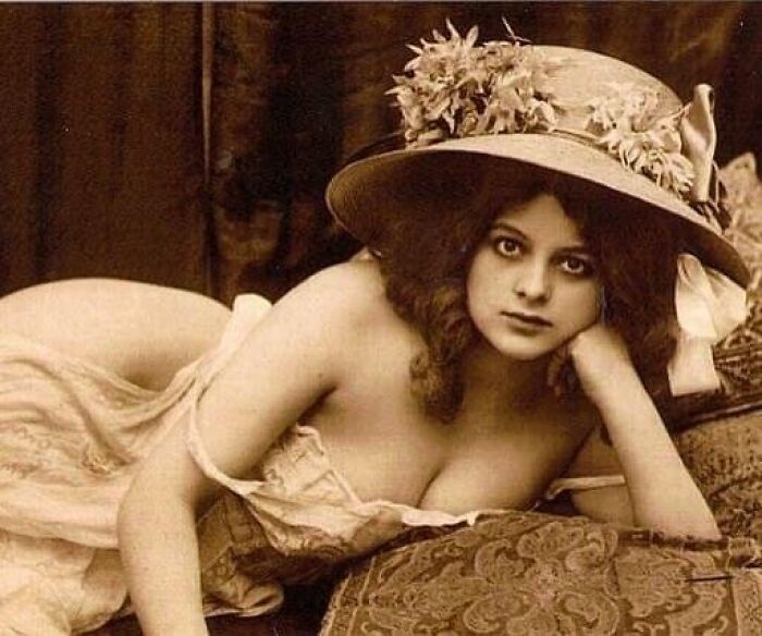 Naughty But Nice Risqué Edwardian Era Pose Of Young Woman From A French Postcard Circa 1910s