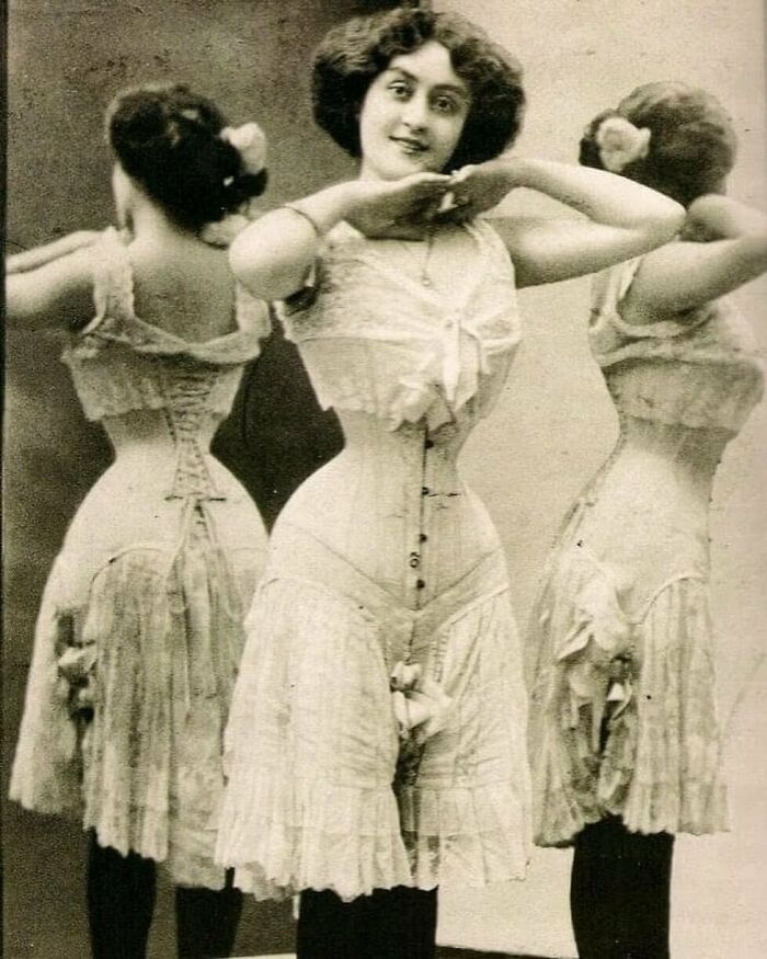 Edwardian Era Woman Posing Ballerina Style In Her Undergarments, Most Likely On Popular French Postcard C 1900s