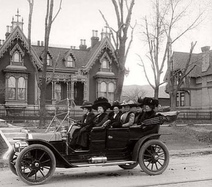 “Osborne Auto Party”: A Group Of Ladies Riding In A Thomas Flyer In 643 East 100 South. Salt Lake Ciry, Utah, 7th April 1909