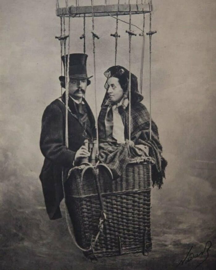 Publicity Studio Shot Of Nadar With His Wife, Ernestine, In A Balloon Ca. 1865, Printed 1890s