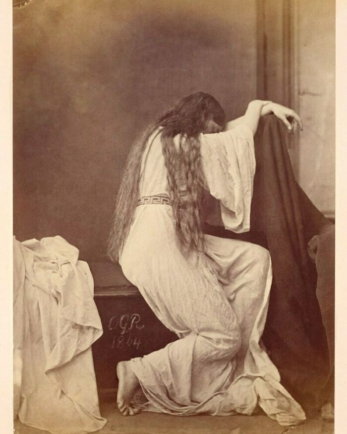 Oscar Gustave Rejlander :: Grief, 1864 (Seated Woman With Long Hair, Head Bowed On Her Arms And Her Face Hidden)