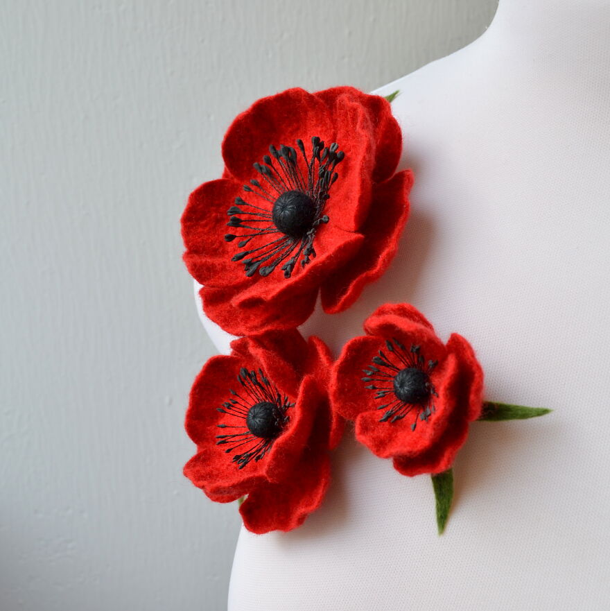 Red Poppies With A Black Center And Black Stamens