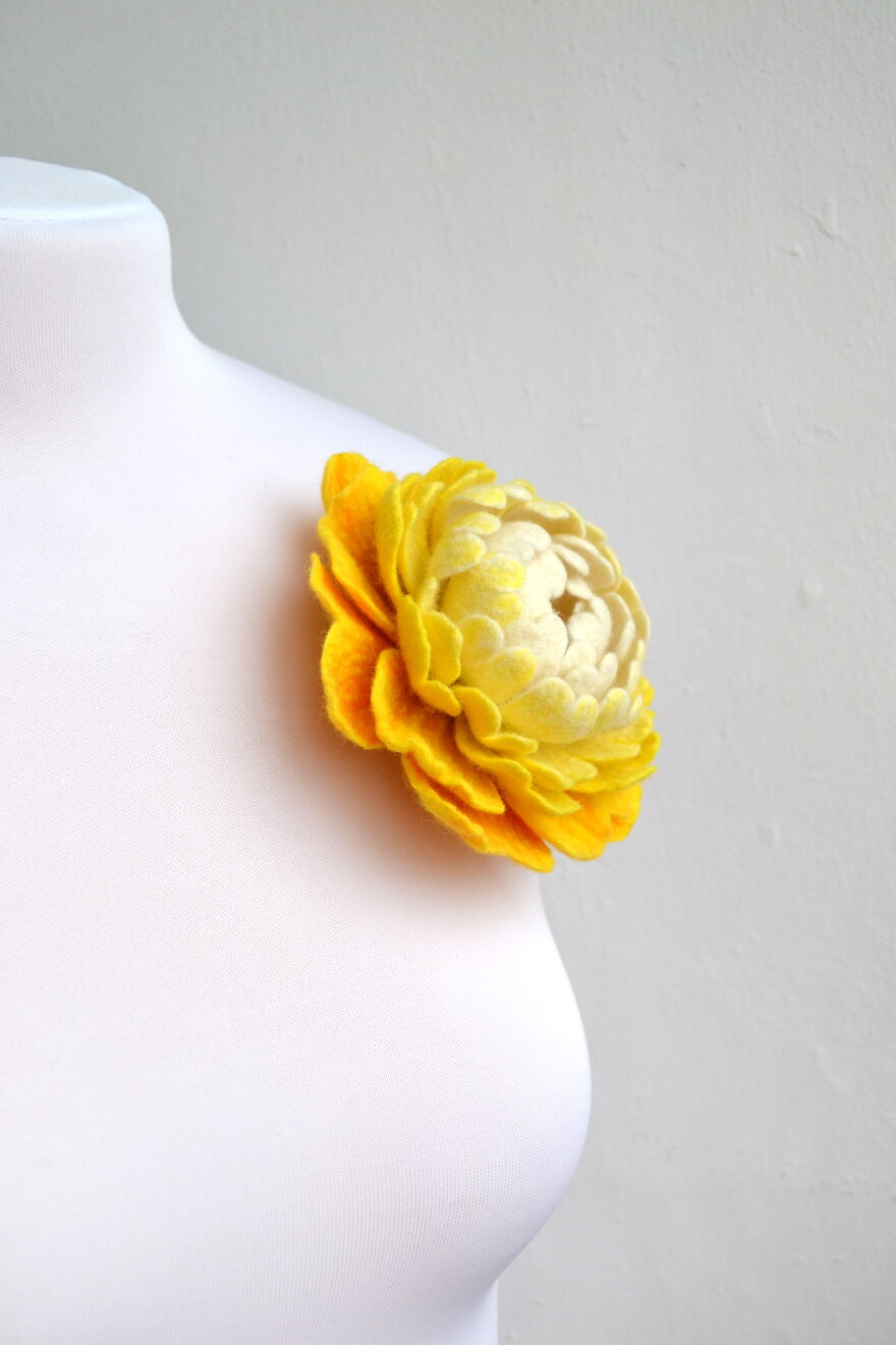 Yellow And White Peony Brooch