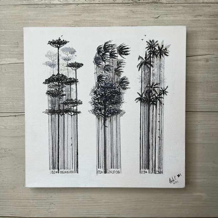 From Barcodes To Trees: My Unique Paintings That Merge Opposite Concepts (27 Pics)