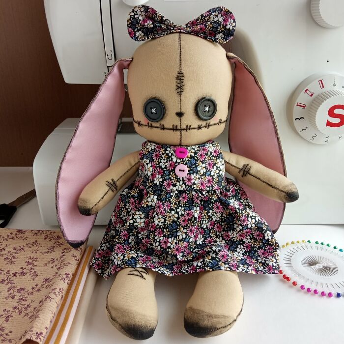Goth Plush Bunny Handmade Creepy Cute Stuffed Animal Pastel