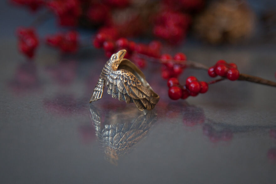 Raven Ring. Unique Bronze Jewelry