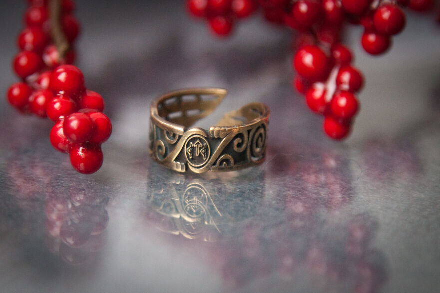 Ravens Ring Decorated With Runes. Author's Jewelry