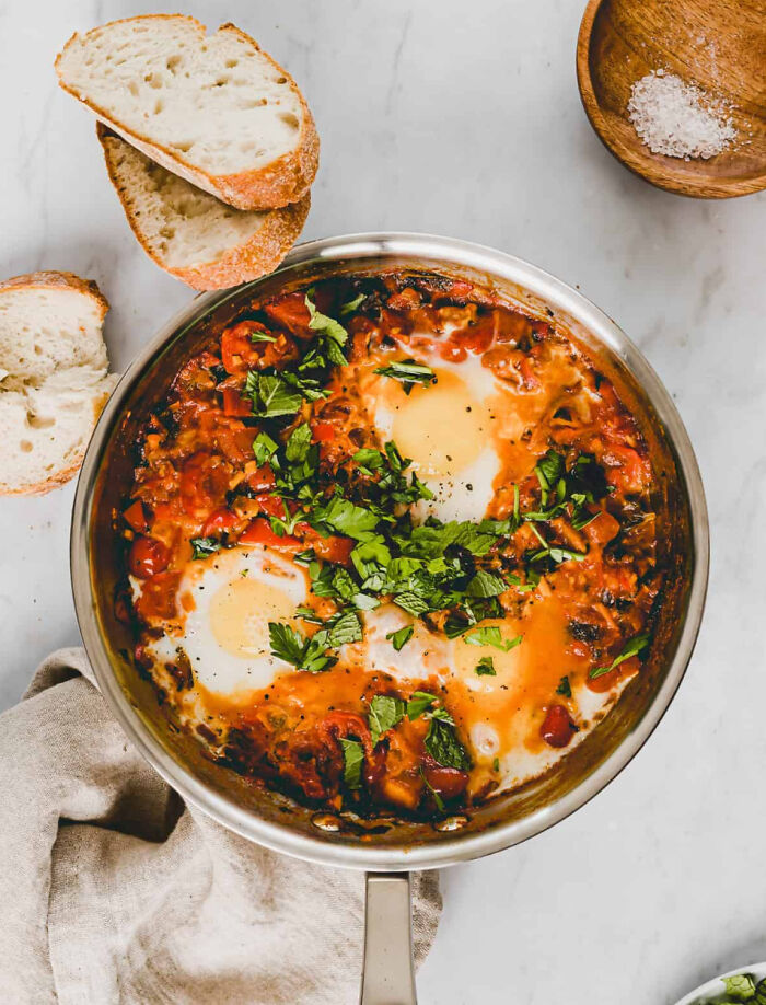 Shakshuka! When There's Leftover Matbuha (A Spicy Tomatoes Past) From Sabbath, That Is My Go On Sunday Morning Aside With Israeli Salad And Toast