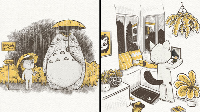 I Created 21 Illustrations Of An Introverted Cat To Help Me Deal With Fear Of People’s Judgment (New Pics)