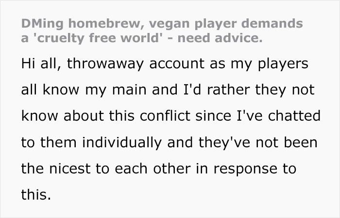 Dungeon Master Puzzled When New Vegan Player Starts Prodding For A “Cruelty-Free” World, Asks For Help Online