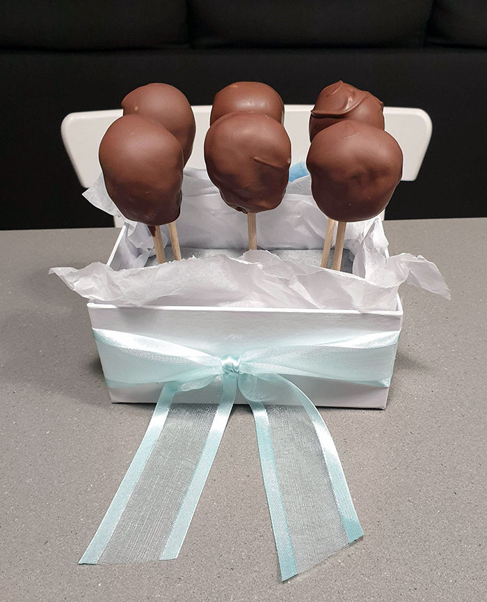 It's My Husband's Colleague's Birthday Tomorrow, And Also April Fools Day. I Made Him Some Prank Cake Pops. They Are Brussel Sprouts Covered In Chocolate