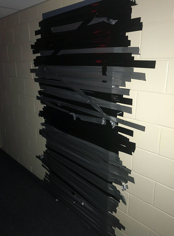 I Taped My Friend's Door. The Door Opens To The Inside, So After He Opens It, He Will Be Greeted By A Wall Full Of Tape