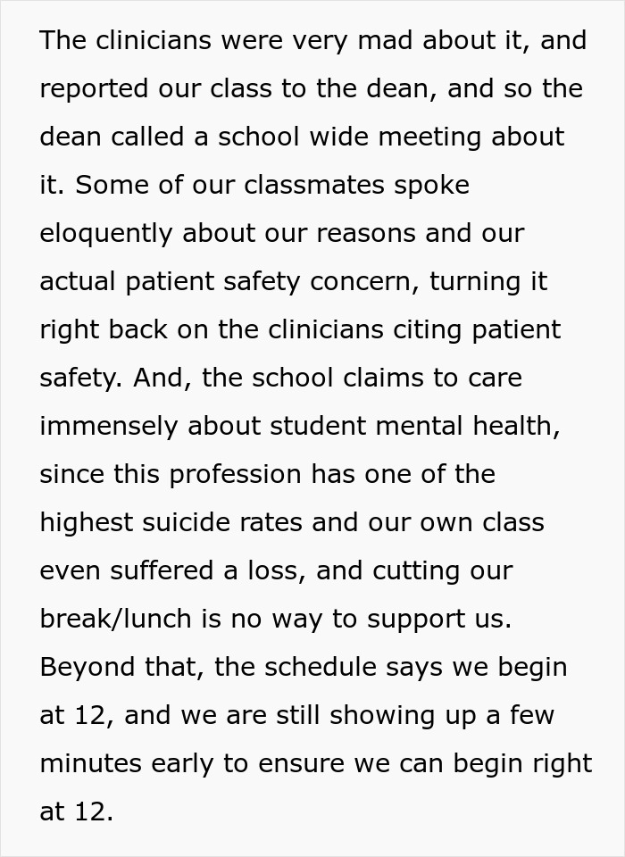 Medical students viciously abide by lunch time rules after being forced to skip it by faculty members and are teased by student-friendly dean