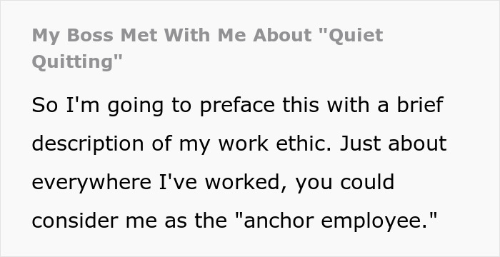 Employee Sits Back And Watches Their Boss Struggle As They Attempt To Use "Quiet Quitting" Accusation To Make Them Volunteer For More Shifts Employee Sits Back And Watches Their Boss Struggle As They Attempt To Use "Quiet Quitting" Accusation To Make Them Volunteer For More Shifts