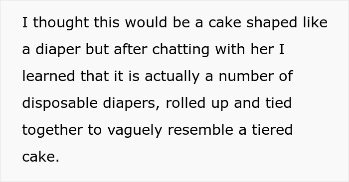 Expecting Mom Gets Called Out By Her Sister-In-Law For Not Wanting A 'Diaper Cake' For The Upcoming Baby Shower Expecting Mom Gets Called Out By Her Sister-In-Law For Not Wanting A 'Diaper Cake' For The Upcoming Baby Shower