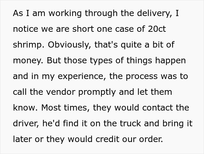 Vendor Won’t Credit Missing Item Due To “Strict Policy,” Restaurant Manager Maliciously Complies Vendor Won’t Credit Missing Item Due To “Strict Policy,” Restaurant Manager Maliciously Complies