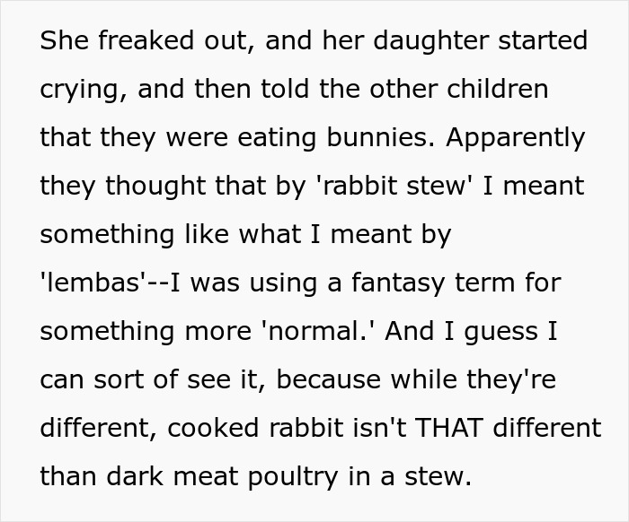 Woman Serves Rabbit Stew For Themed Party, Guests Flip Out After Realizing It Contains Actual Rabbit Meat Woman Serves Rabbit Stew For Themed Party, Guests Flip Out After Realizing It Contains Actual Rabbit Meat