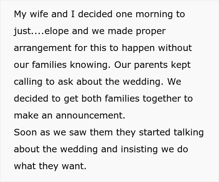 "Every Night They'd Call With Ultimatums": Couple Is Fed Up With Their Families Arguing Over Their Wedding And Decide To Elope "Every Night They'd Call With Ultimatums": Couple Is Fed Up With Their Families Arguing Over Their Wedding And Decide To Elope