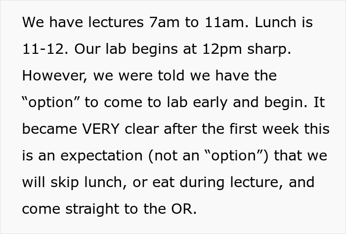 Medical students viciously abide by lunch time rules after being forced to skip it by faculty members and are teased by student-friendly dean