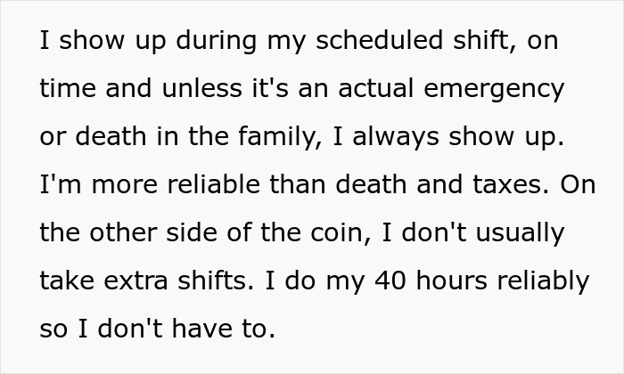Employee Sits Back And Watches Their Boss Struggle As They Attempt To Use "Quiet Quitting" Accusation To Make Them Volunteer For More Shifts Employee Sits Back And Watches Their Boss Struggle As They Attempt To Use "Quiet Quitting" Accusation To Make Them Volunteer For More Shifts