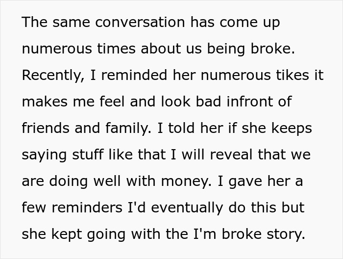 Husband Is Tired Of Wife's Pity Story That They're Broke, Reveals They're Actually Millionaires, Making Her Look Like A Liar Husband Is Tired Of Wife's Pity Story That They're Broke, Reveals They're Actually Millionaires, Making Her Look Like A Liar