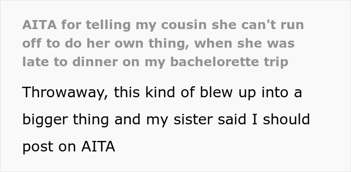 Wants to know if the woman who scolded her cousin for going to her husband's grave late for the bachelorette party was a bridezilla