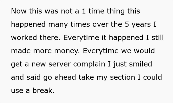Server Maliciously Complies And Lets Newbies Take Care Of Her Tables After They Complained Hers Are Better, They Regret Asking For It Server Maliciously Complies And Lets Newbies Take Care Of Her Tables After They Complained Hers Are Better, They Regret Asking For It