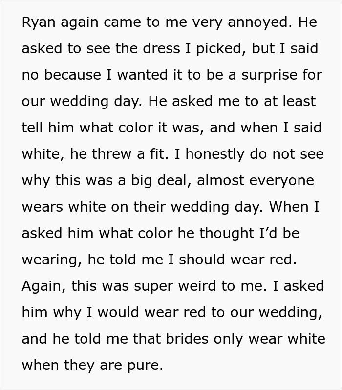 Guy Insists His Fiancée Wear A Red Wedding Dress As She's Not A Virgin And Would Be "Deceiving Guests", Gets Dumped Instead