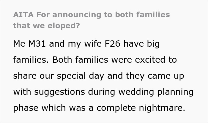 "Every Night They'd Call With Ultimatums": Couple Is Fed Up With Their Families Arguing Over Their Wedding And Decide To Elope "Every Night They'd Call With Ultimatums": Couple Is Fed Up With Their Families Arguing Over Their Wedding And Decide To Elope