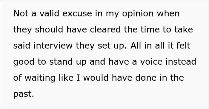 Person Shows Up For Interview Only To Be Met With Hostility And Forced To Wait 30 Minutes, Decides To Leave Person Shows Up For Interview Only To Be Met With Hostility And Forced To Wait 30 Minutes, Decides To Leave