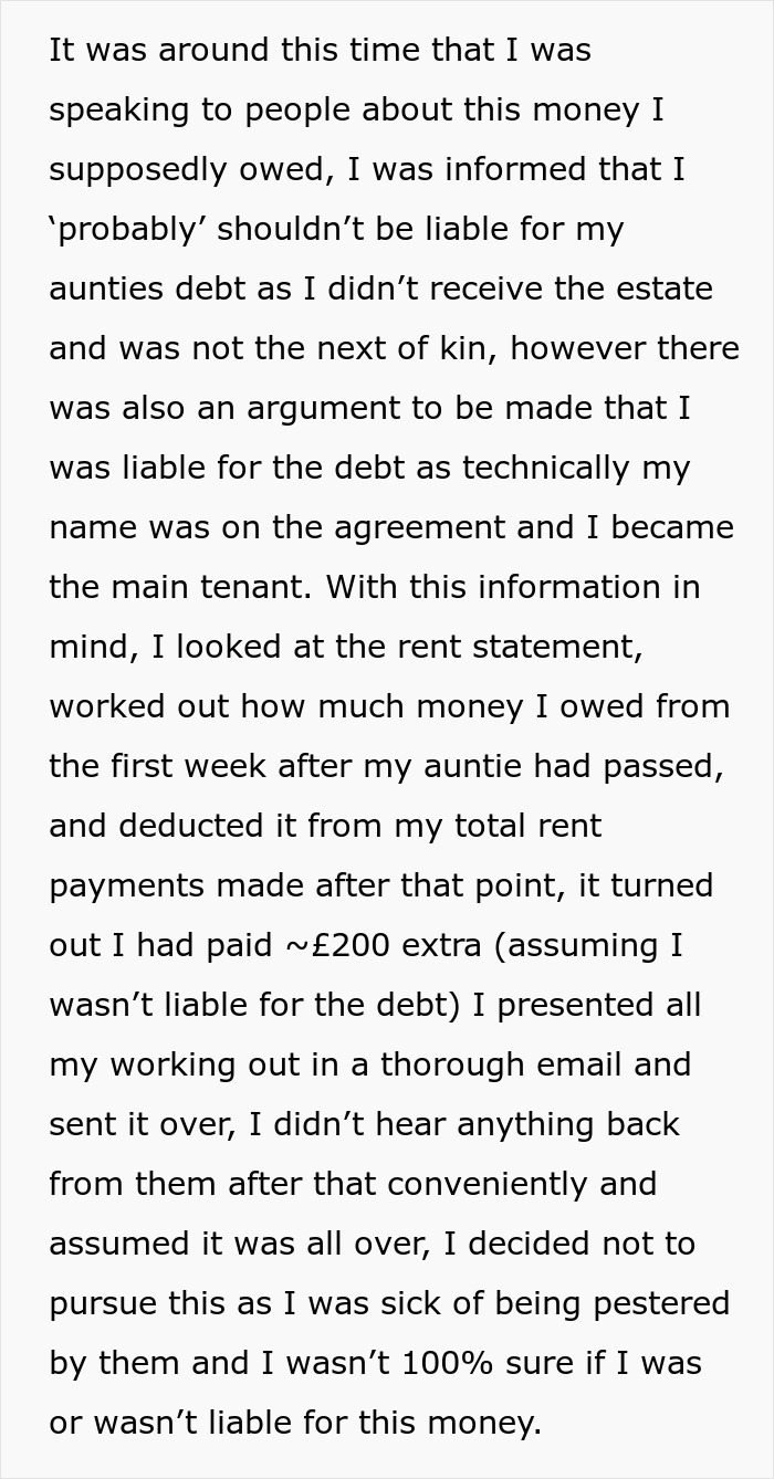 Person Is Annoyed When They “Inherit” A House From Aunt And Get Hounded By Housing Association For Rent Money When In Fact They Owe Them $240