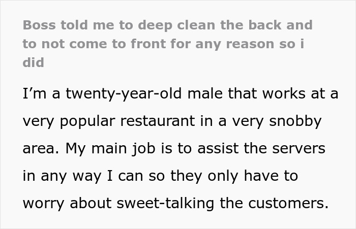 Restaurant Manager Asks Employee To Deep Clean The Back, Gets Mad When He Does Exactly That Restaurant Manager Asks Employee To Deep Clean The Back, Gets Mad When He Does Exactly That