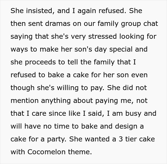Family Has To Pick Sides After Woman Refuses To Bake More Cakes For Cousin After She Disappeared When She Had To Pay For The First One