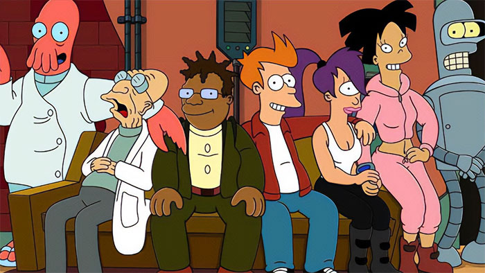 Futurama characters sitting on the couch