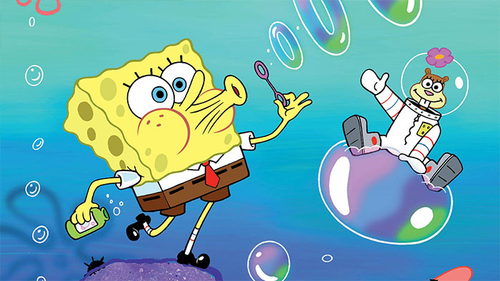 SpongeBob Squarepants blowing soap bubbles