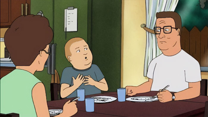 Bobby Hill talking with Hank Hill