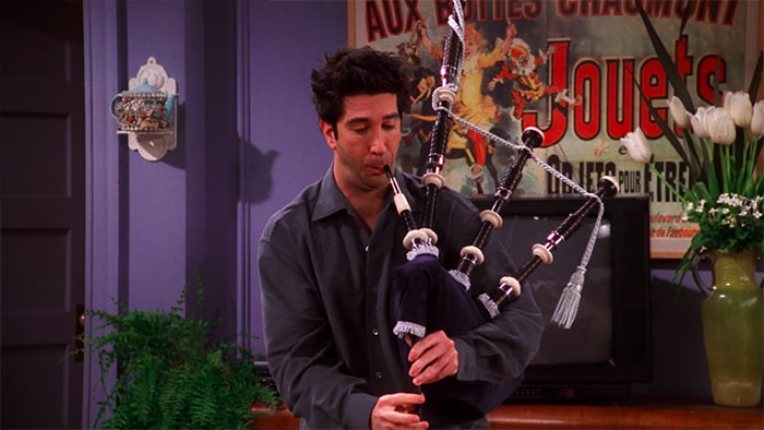 Ross Geller playing with bagpipe