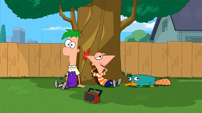 Phineas And Ferb lying on the grass